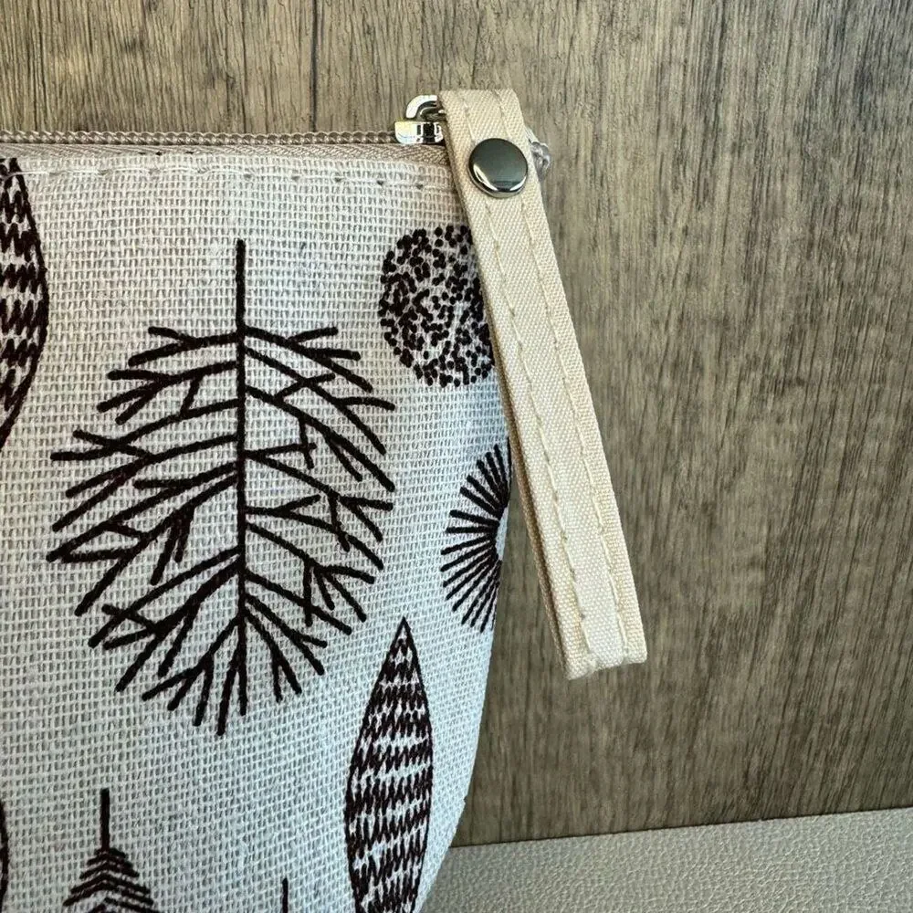 Canvas Neutral Boho Plants Trees Makeup Bag Cosmetics Bag NEW Boho Travel Case